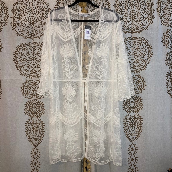 NEW! Primark Women's XL Lace Swim Cover Up Long Sheer Duster - Picture 1 of 5